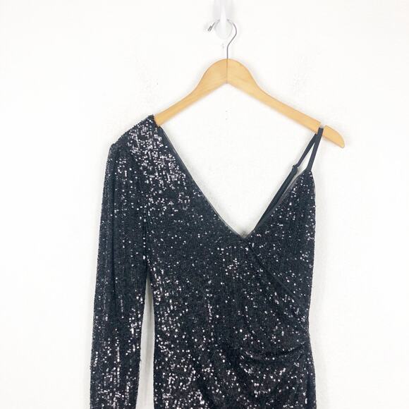 BCBGMAXAZRIA One-Sleeve Sequin Gown Size Small Sparkle Event Cocktail Wedding - Picture 4 of 15